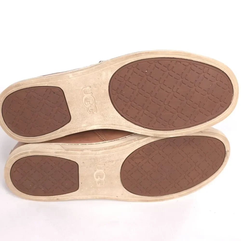 UGG Women's Sneakers 9.5 Brown‎ Leather High Top Tassel Zip Lace Up Casual